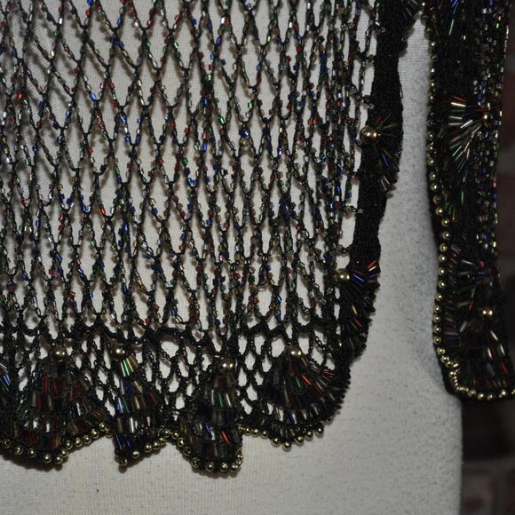 Handmade BLACK Multi Color, Fishnet, Mesh BEADED CAPELET Shawl TOP - Picture 4 of 4